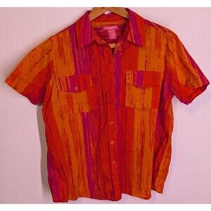 Woman Within Shirt Women Size M Medium Button Up Shirt Short Sleeve Orange (852m
